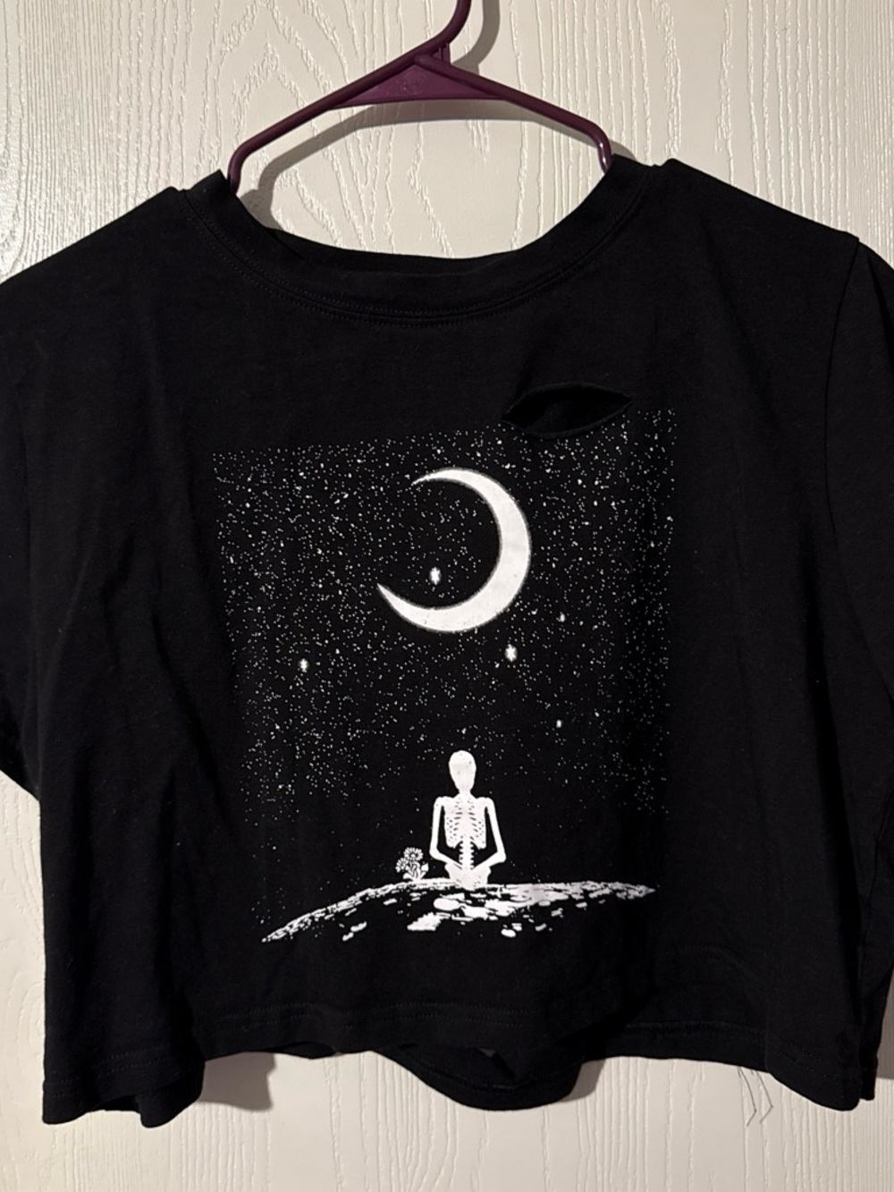 Black Graphic Moon & Skeleton Crop Tee